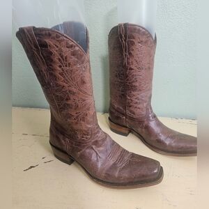 Womens Allen's Boots Brown Leather Western Cowboy Boots